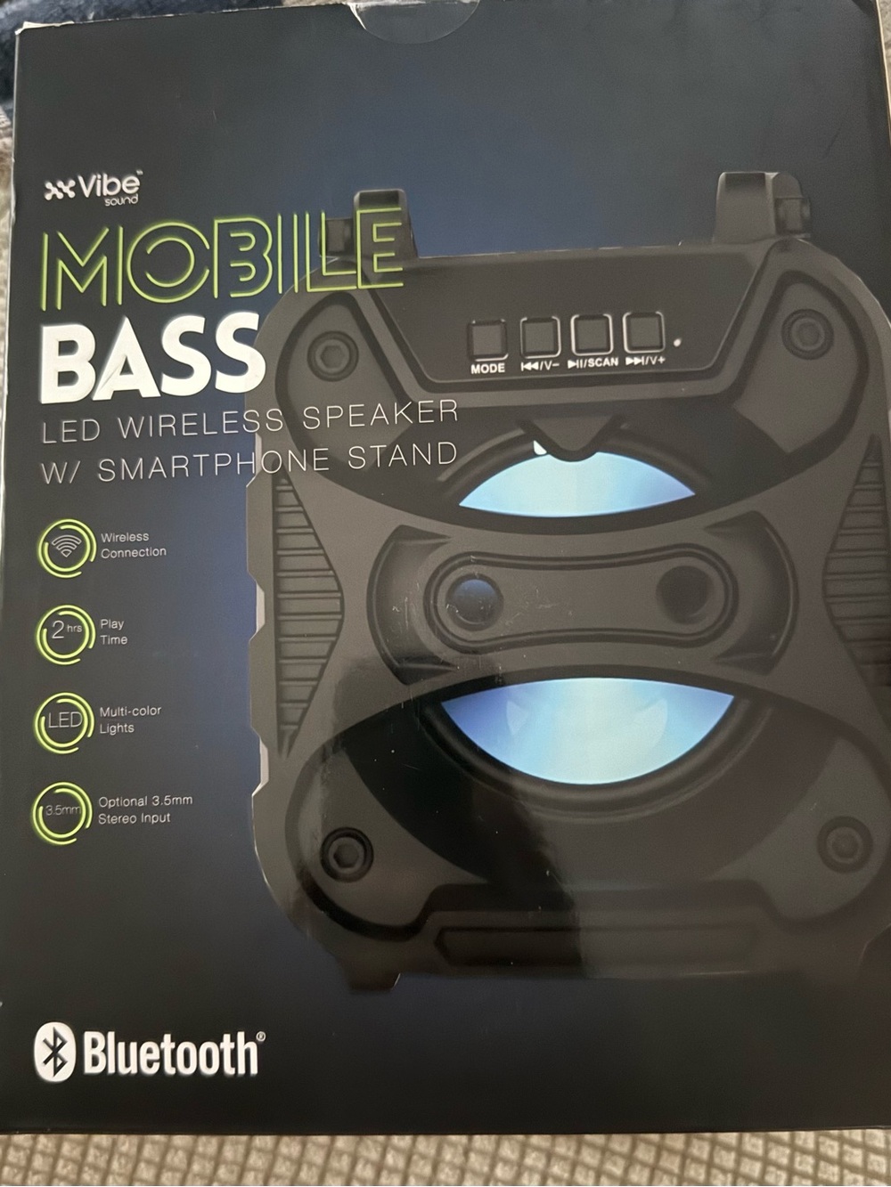 Vibe Mobile Bass LED Wireless Speaker - Black with Blue LED